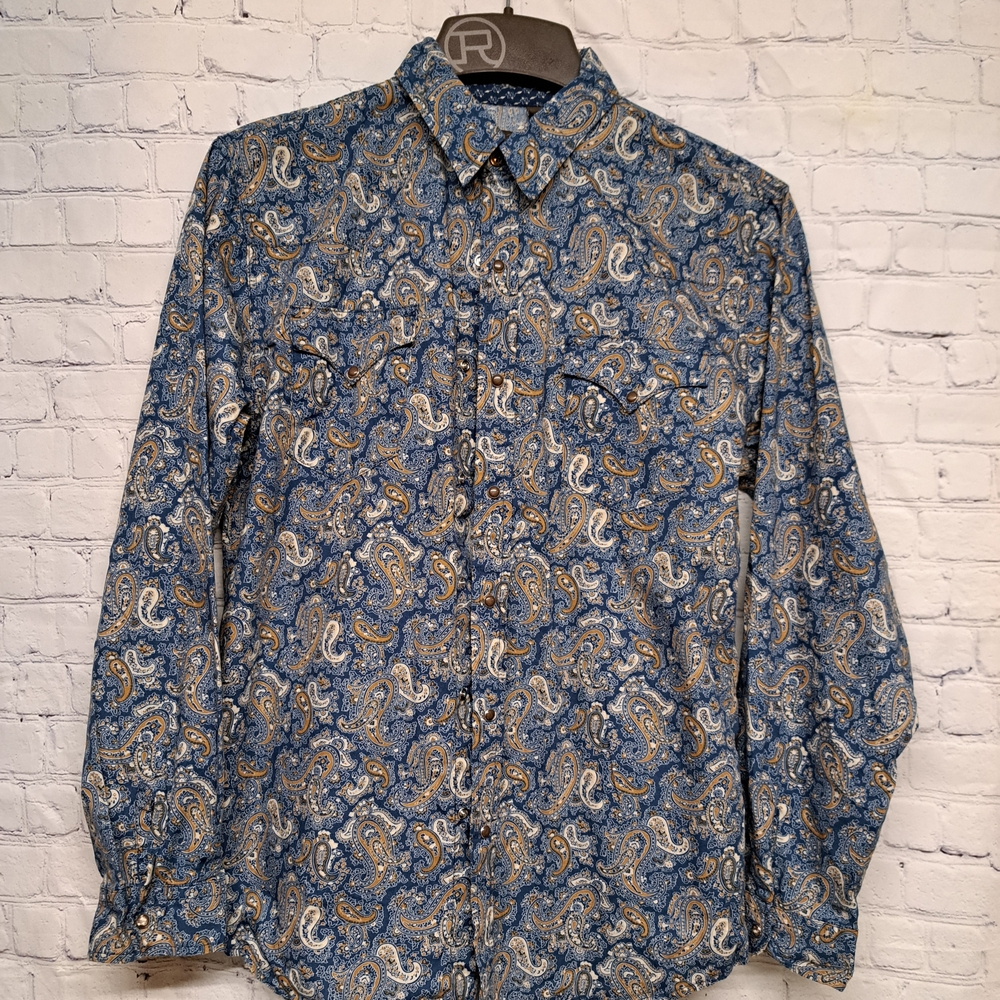 Roper Blue and Gold Paisley Boys Shirt